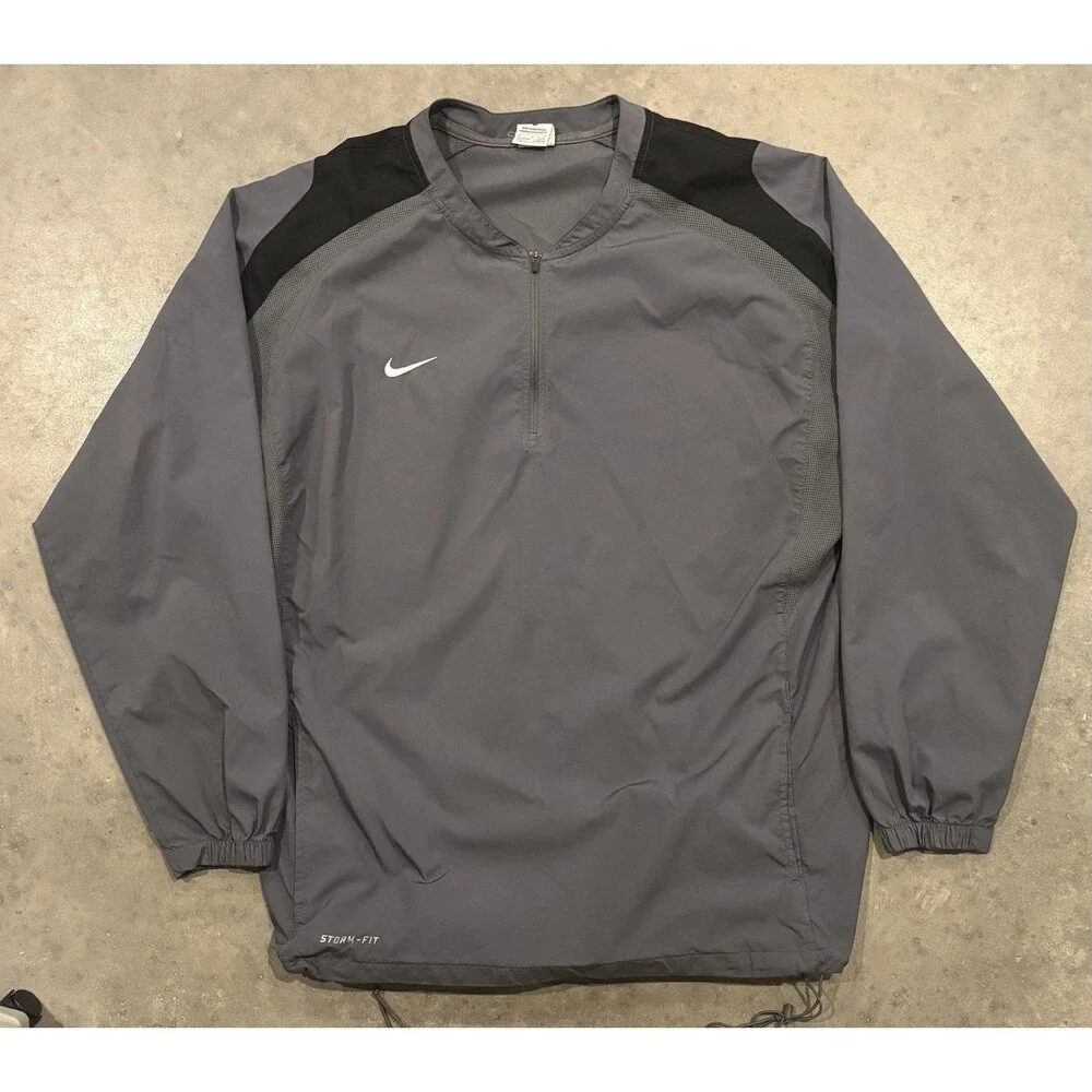 Nike Storm Fit Jacket Men's Large Grey Quarter Zip Crew Neck Lightweight Swoosh